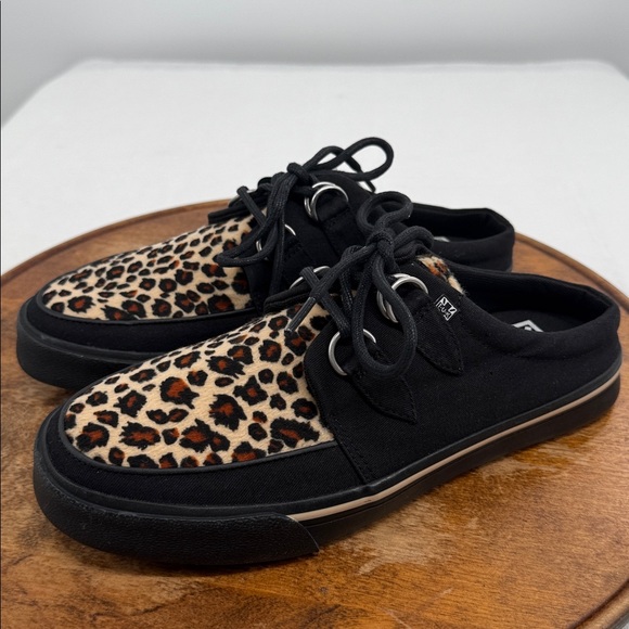 TUK Shoes Men 7 Wm 9 Creepers Black Mule Sneakers Canvas Leopard Print Goth - Picture 1 of 9